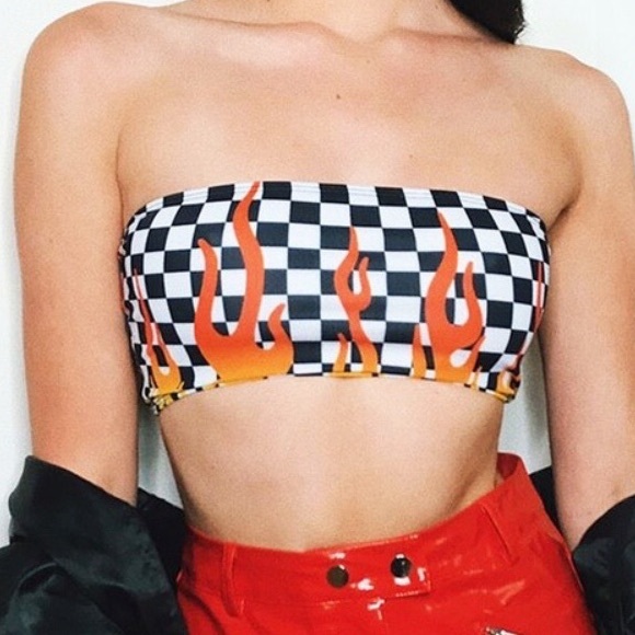 ✨New “Boy Bye” Checkered Flame Crop Top✨ - Picture 2 of 6